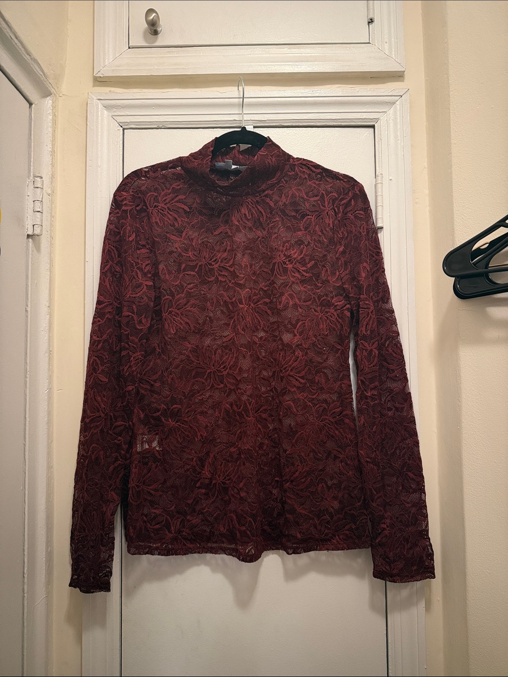 Hill House Burgundy Lace Long-Sleeve Mock Neck Top